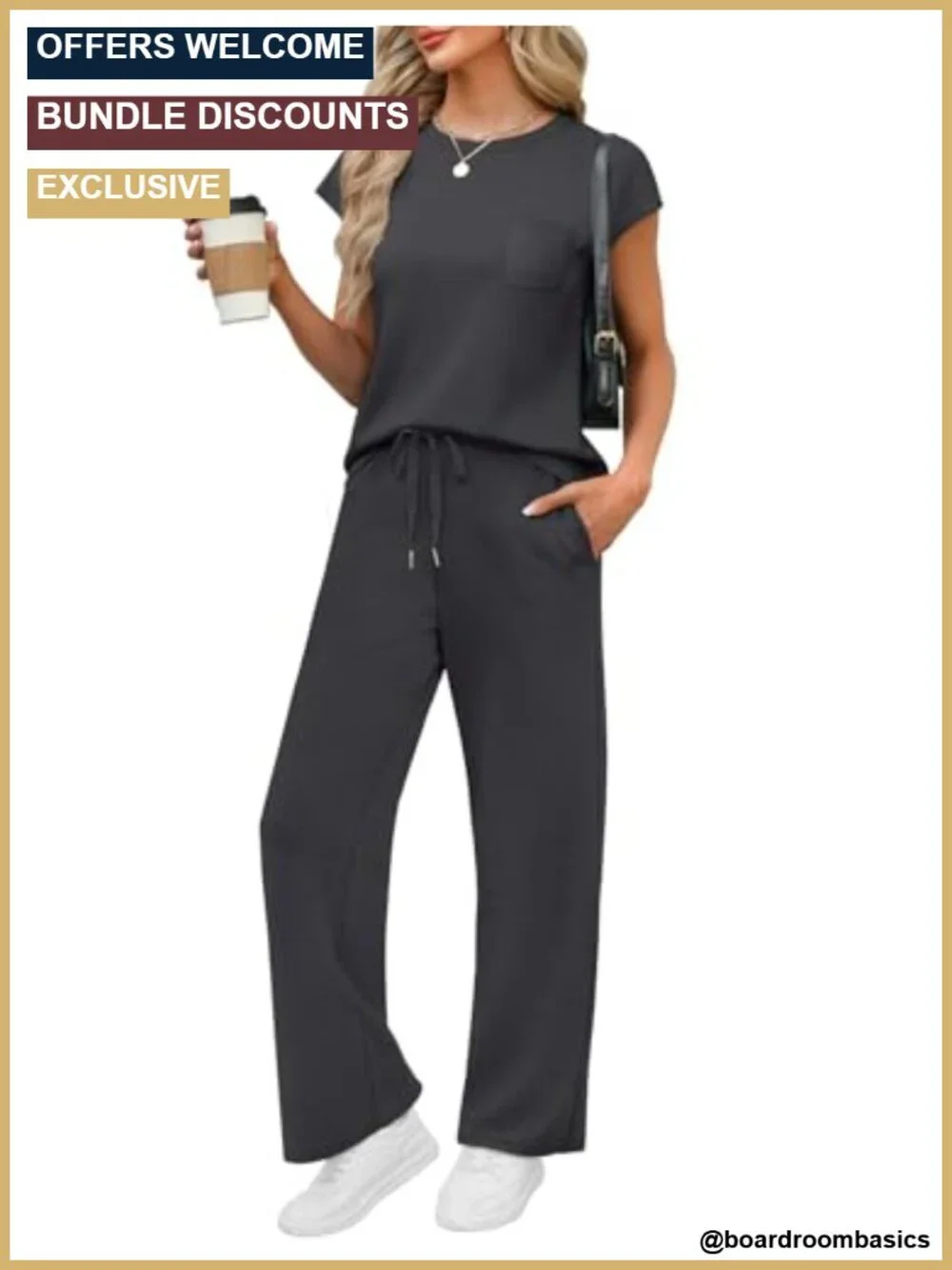 Women's 2 Piece Lounge Set with Cap Sleeve Top and Wide Leg Pants